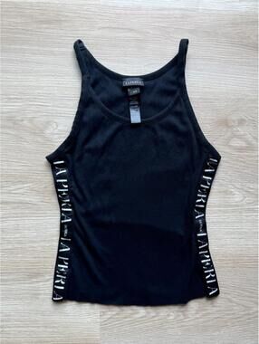 LA PERLA ITALY Black Ribbed Women’s XS RARE Large Logo Designer Tank Top